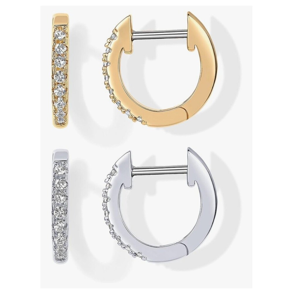 PAVOI 14K Gold Plated Over 925 Silver Cubic Zirconia Cuff Earrings Huggie Stud